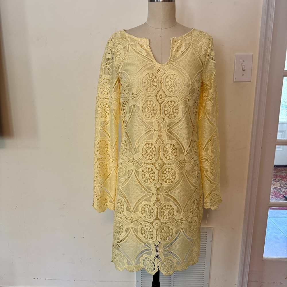 Katherine Kelly Devin Dress 0 Yellow Lace Long Sleeve NWT $199 Seaside Breeze